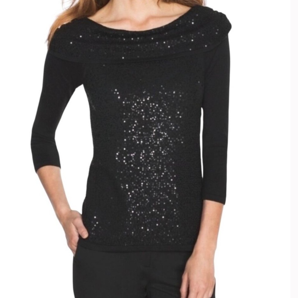 WHBM BLACK SEQUIN FRONT SWEATER